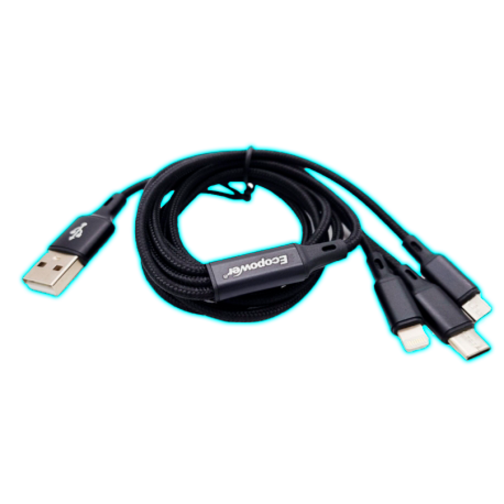 CABLE USB ECOPOWER 3 EN 1 EP-6015/NEGRO