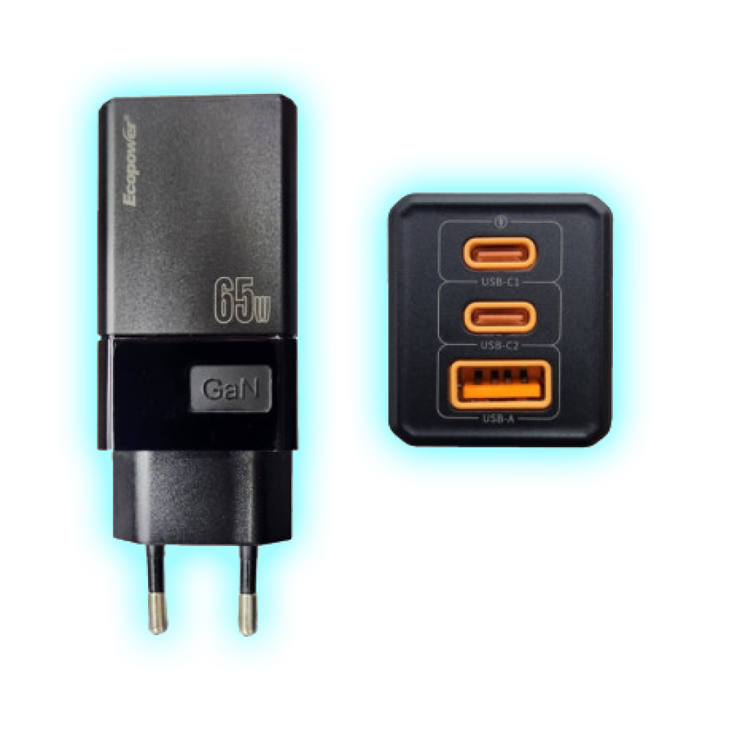 CARGADOR ECOPAWER EP-7025 65W TIPO C GAN