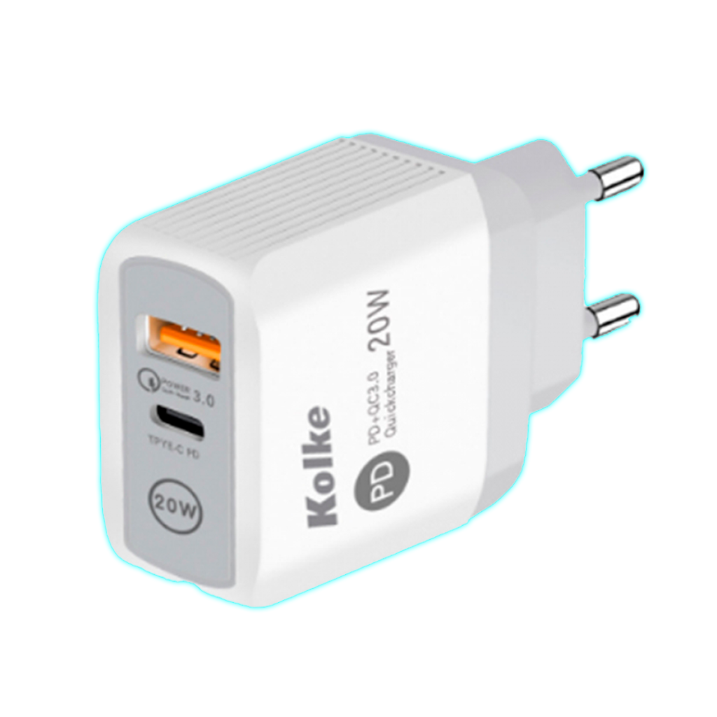 Cargador rápido de 18 W portátil tipo C + cabezal de carga USB con puertos  PD + QC3.0