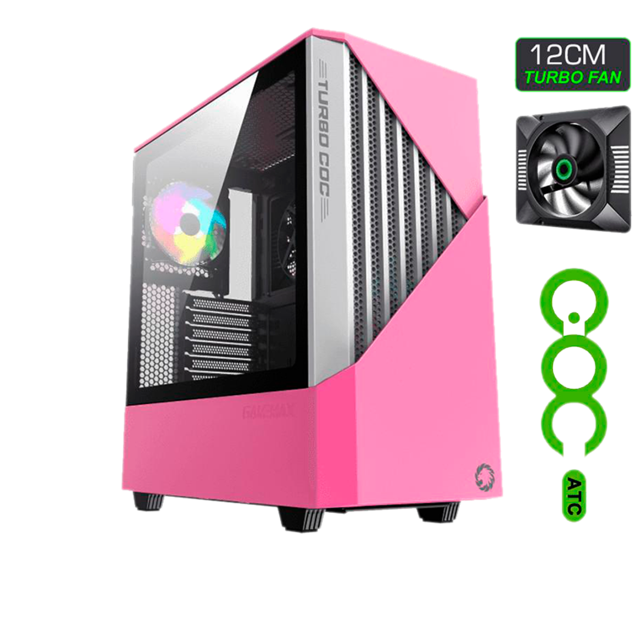 GABINETE GAMEMAX CONTAC TURBO PINK C/2 FAN+1 TURBO RGB