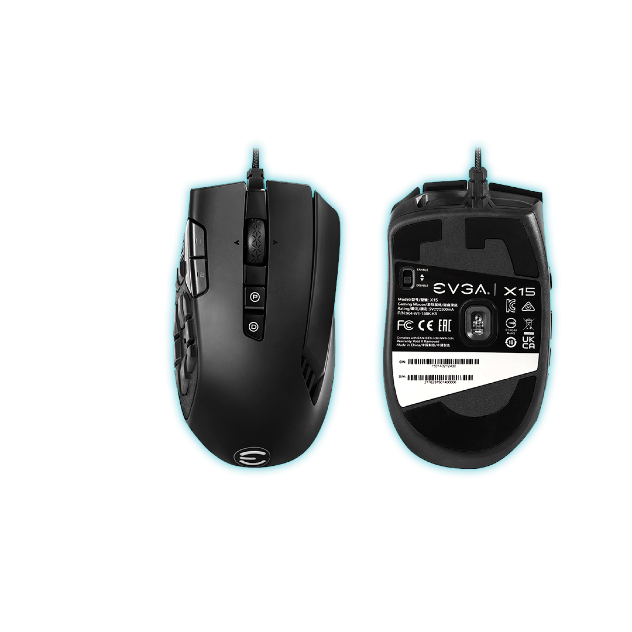 MOUSE GAMING RGB EVGA X15 MMO 16000DPI BLACK