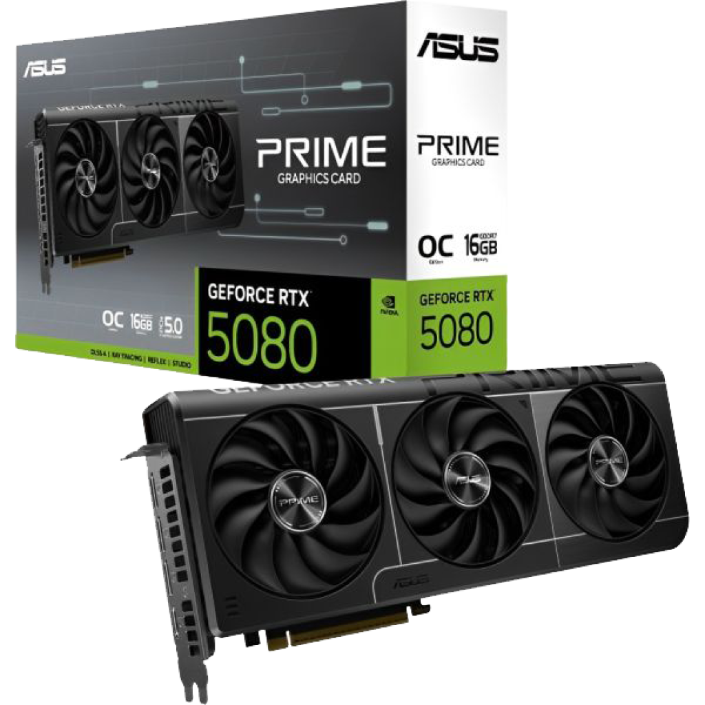 TARJETA GRAFICA 16GB RTX5080 PRIME OC ASUS/3 FAN COOLER/GDDR7/BLACK