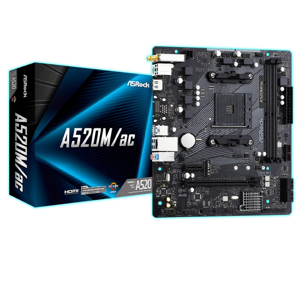 PLACA MADRE ASROCK A520M/AC M.2 WIFI+BT AM4